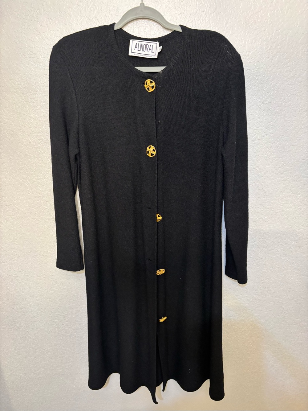 Alnoral Black Long Sleeve Button-Front Sweater Coat by Al Spokavius Made in USA